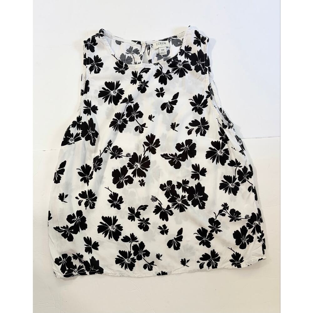 J.Crew Women’s Black White Floral Sleeveless Blouse Top XS 100% Viscose